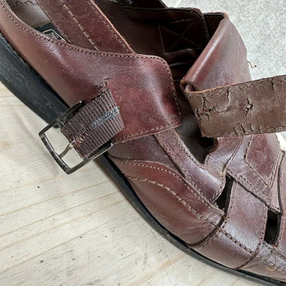 Stacy Adams Fisherman Sandals Mens 11.5M Brown Leather Woven Buckle 24727-221